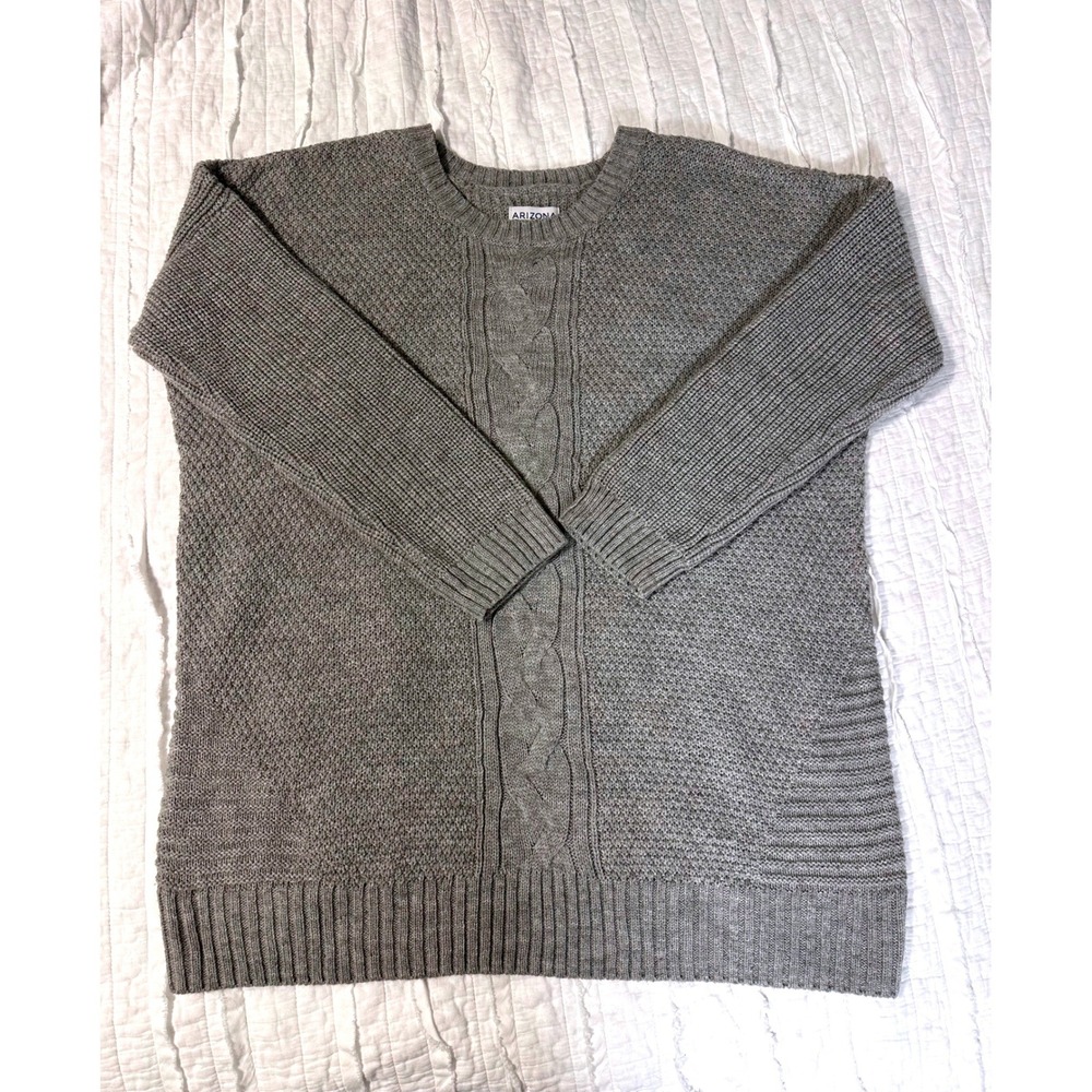 Arizona Jean Co Gray Cable Knit Textured Crewneck Sweater XL Classic Fall Winter